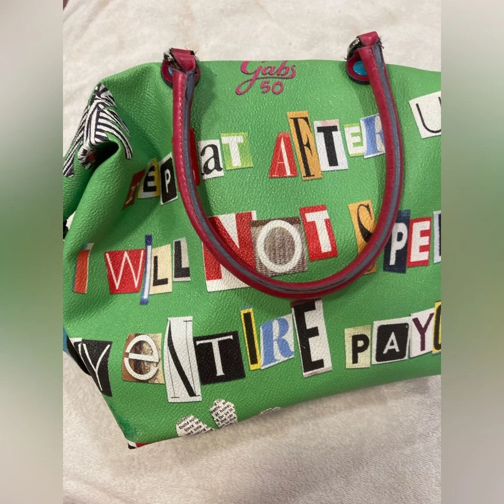 Gabs Green Graphic Letter-Print convertible Tote! really cool bag - Picture 6 of 16